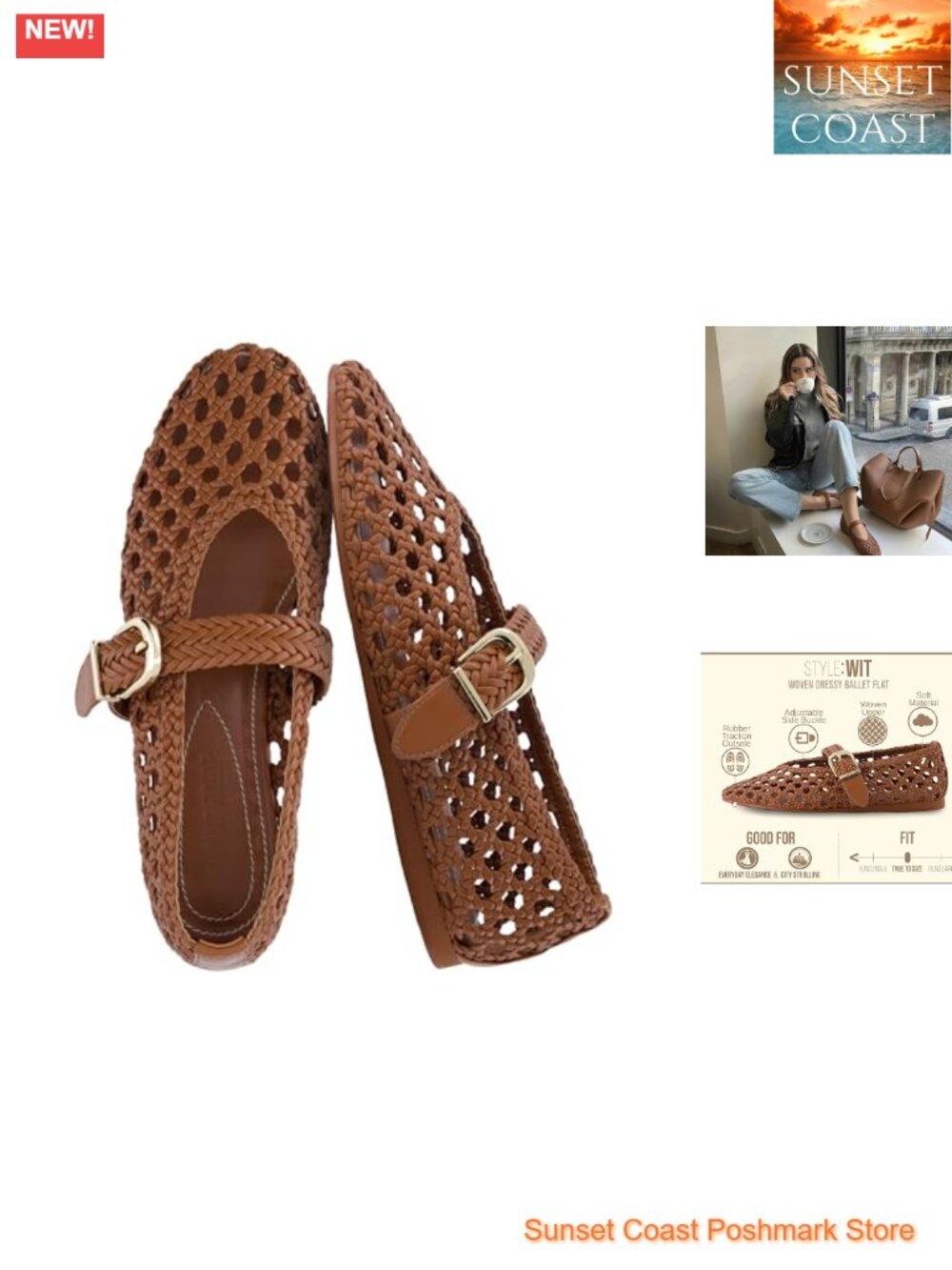 Hand Woven Mary Jane Flats Faux Leather Pointed Toe Buckle Comfort